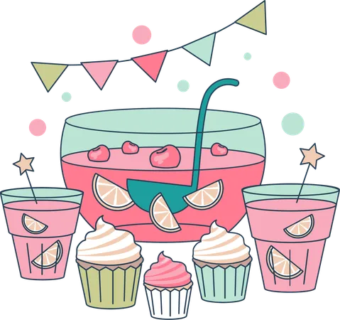 Bowl of punch and sweets  Illustration