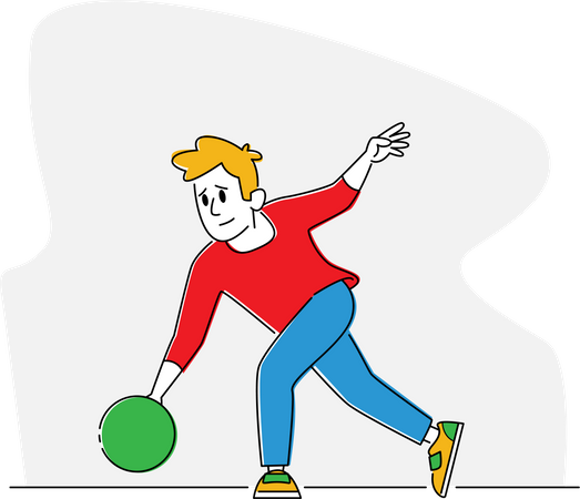 Bowler Male Throw Ball in Bowling Alley Illustration