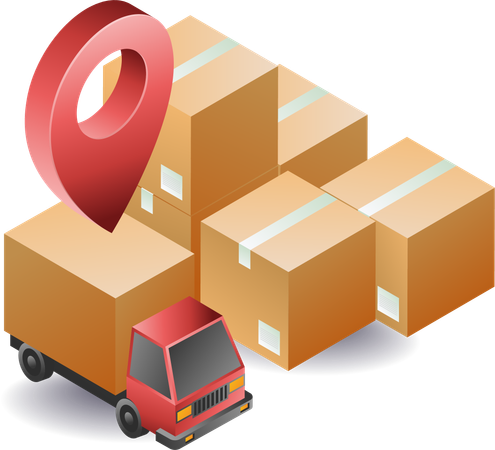 Box car with pile of package delivery  Illustration