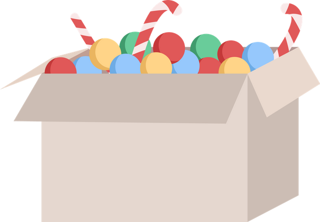 Box with Christmas decorations  Illustration