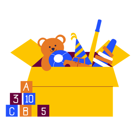 Box with toys  イラスト