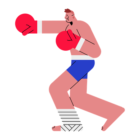 Boxer masculino em ataques de luvas de boxe  Ilustração