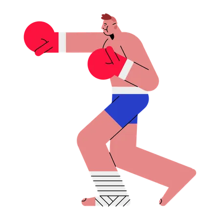 Boxer masculino em ataques de luvas de boxe  Ilustração