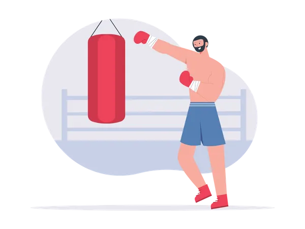 El boxeador practica golpes  Ilustración