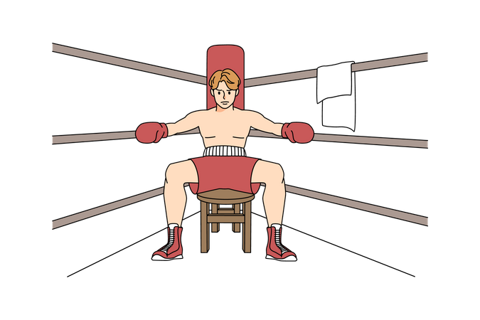 Boxeador sentado en la esquina del ring de boxeo  Ilustración