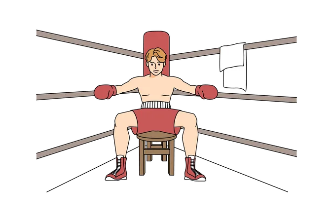 Boxeador sentado en la esquina del ring de boxeo  Ilustración