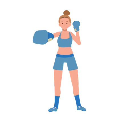 Boxeadora en entrenamiento de gimnasio  Ilustración