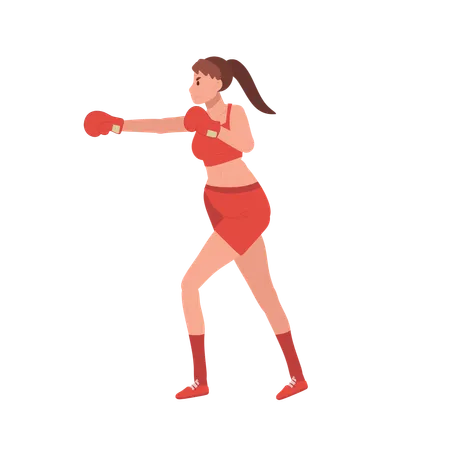 Boxeadora en sesión de entrenamiento de gimnasio  Ilustración