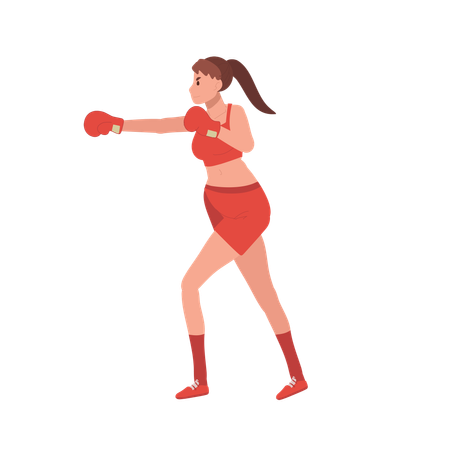 Boxeadora feminina em sessão de treino de ginástica  Ilustração