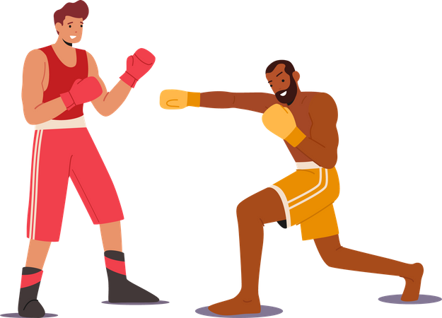 Pugilistas masculinos lutando entre si  Ilustração