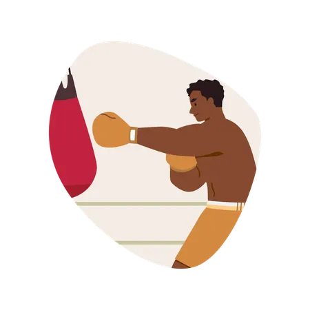 Boxer doing training with punching bag  Illustration