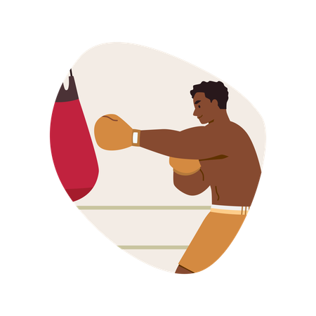 Boxer doing training with punching bag  Illustration