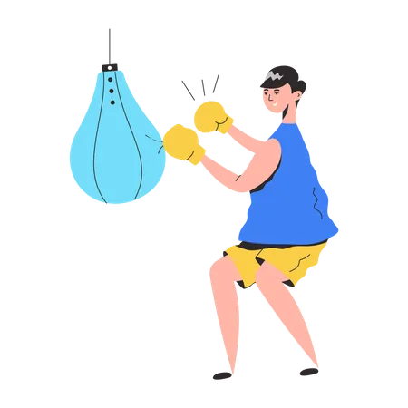 Boxer man punching on punching ball  Illustration