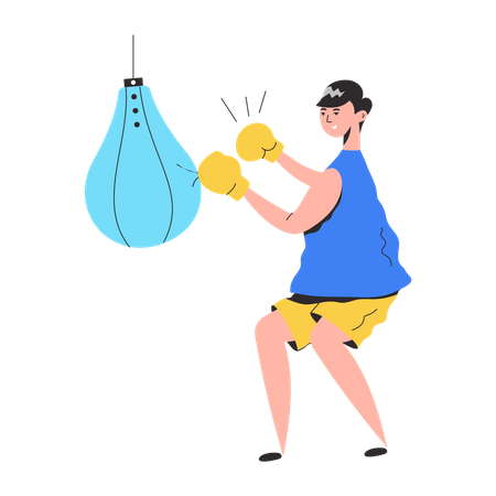 Boxer man punching on punching ball  Illustration