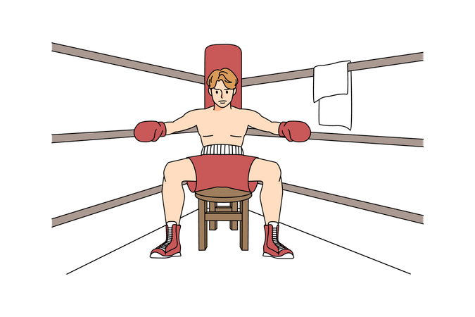 Boxer sitting at boxing ring corner  Illustration