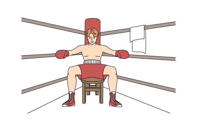 Boxer sitting at boxing ring corner  일러스트레이션
