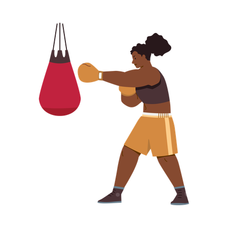 Boxer training with bag  Illustration