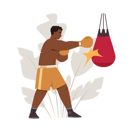 Boxer training with bag  Illustration