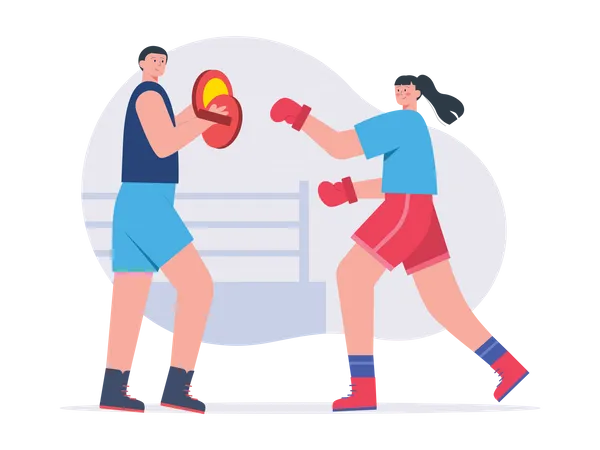 Boxerin erhält Training von Mentor  Illustration