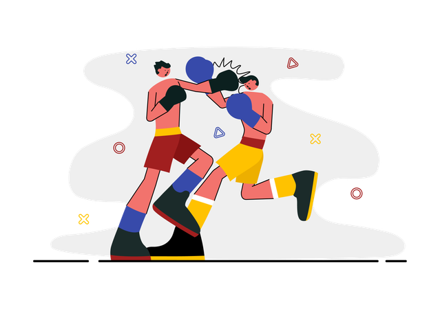 Boxers wearing red gloves in match  Illustration