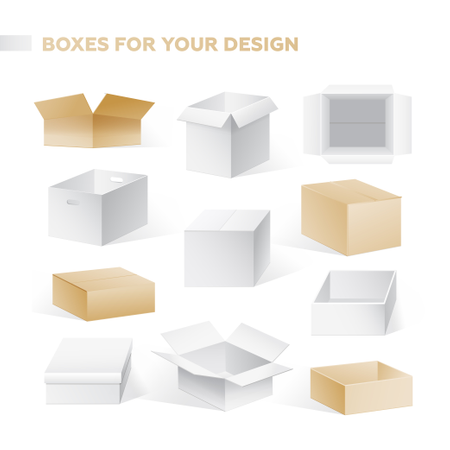 Boxes - Realistic Vector Set Of Cardboard Containers Clip Art  Illustration