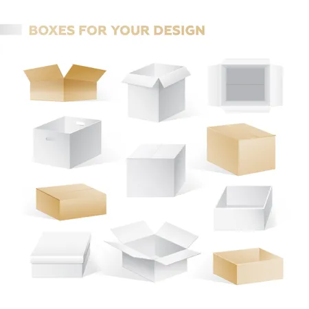 Boxes - Realistic Vector Set Of Cardboard Containers Clip Art  Illustration