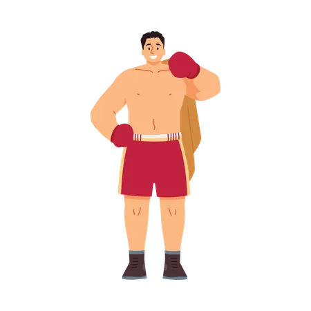 Boxeur avec des gants de lutte rouges  Illustration