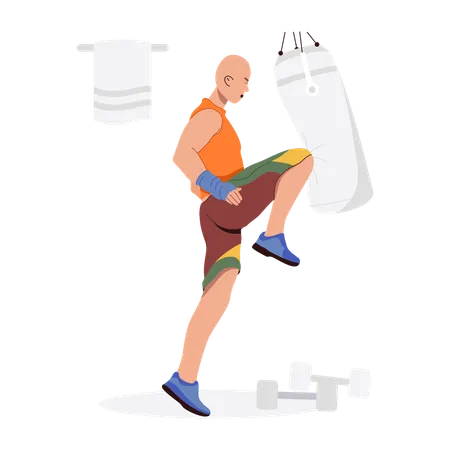 Boxeur masculin faisant de la boxe  Illustration