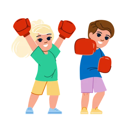 Boxing Kid Vector Child Boxer Training Sport Activity Fight Caucasian Exercise Gloves Young Boxing Kid Character People Flat Cartoon Illustration Illustration