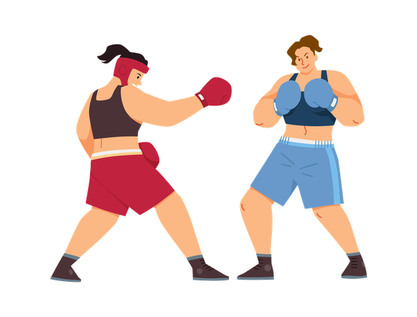 Boxing match between female boxers  Illustration