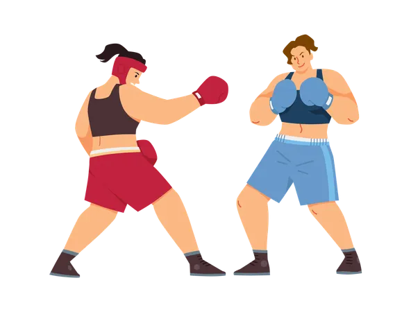Boxing match between female boxers  Illustration