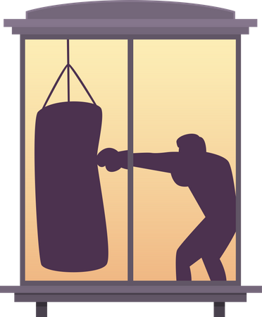 Boxing practice view from window Illustration