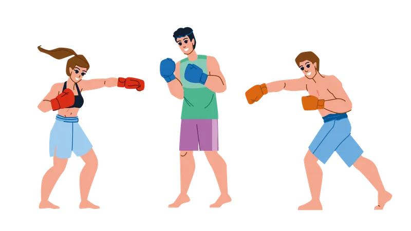 Boxing Sport Vector Training Competition Boxer Fight Athlete Adult Fighter Professional Man Boxing Sport Character People Flat Cartoon Illustration Illustration