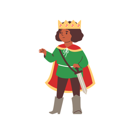 Boy actor dressed as king or prince with golden crown  Illustration