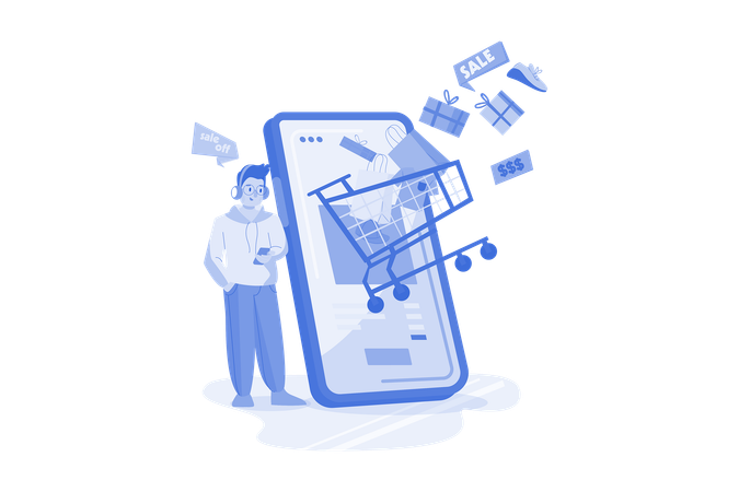 Boy add product to cart  Illustration