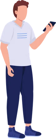 Young Man With Phone Semi Flat Color Vector Character Standing Figure Full Body Person On White Phubbing Behavior Isolated Modern Cartoon Style Illustration For Graphic Design And Animation 일러스트레이션