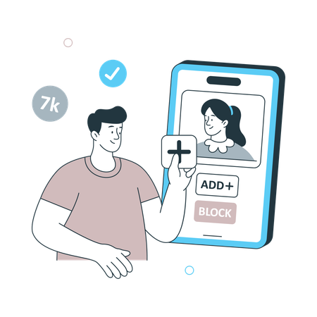 Boy Adding Friend on social media  Illustration