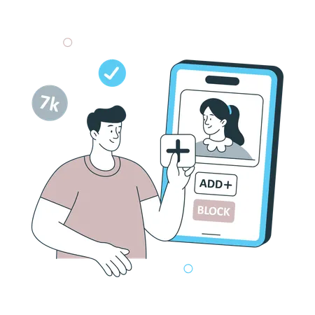 Boy Adding Friend on social media  Illustration