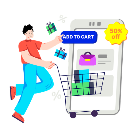 Boy Adding product to Cart  Illustration