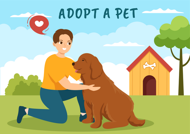 Boy adopting dog  일러스트레이션
