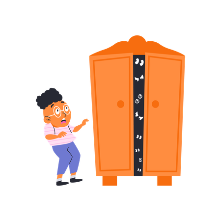 Boy afraid of imaginable monsters  Illustration