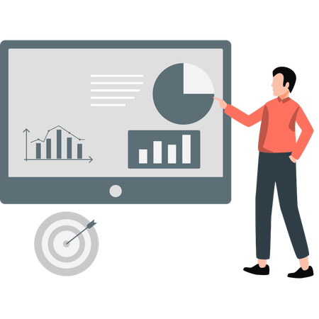 Boy analysing business pie chart  Illustration