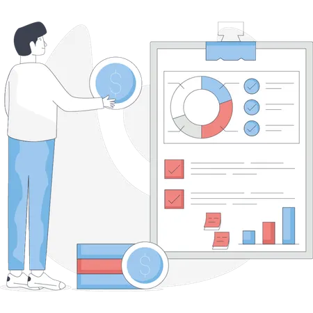 Boy analysing business task  Illustration