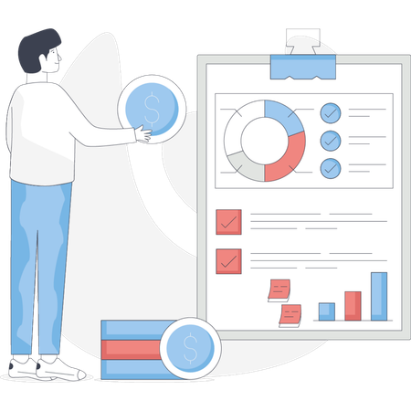Boy analysing business task  Illustration