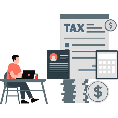 Boy analysing business tax  Illustration