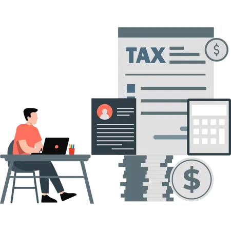 Boy analysing business tax  Illustration