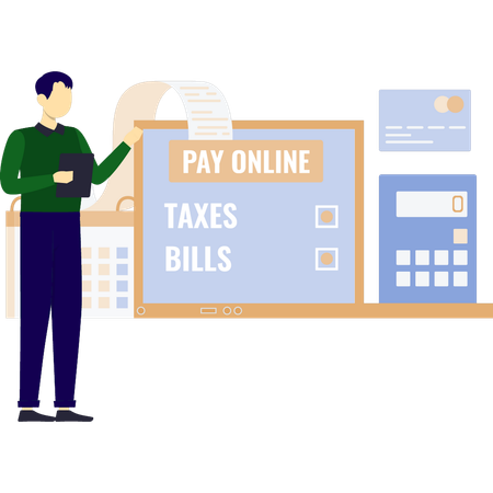 Boy analysis online payment method  Illustration