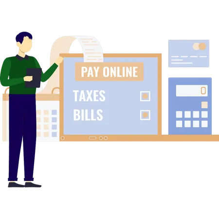 Boy analysis online payment method  Illustration