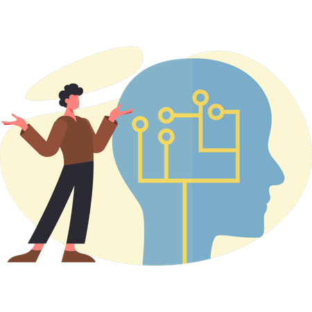 Boy analysis with AI brain  Illustration