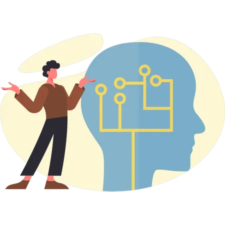 Boy analysis with AI brain  Illustration